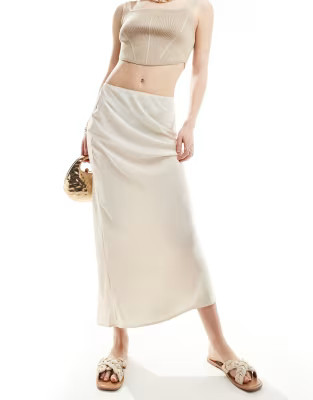 ASOS DESIGN satin bias midi skirt in oyster | ASOS (Global)
