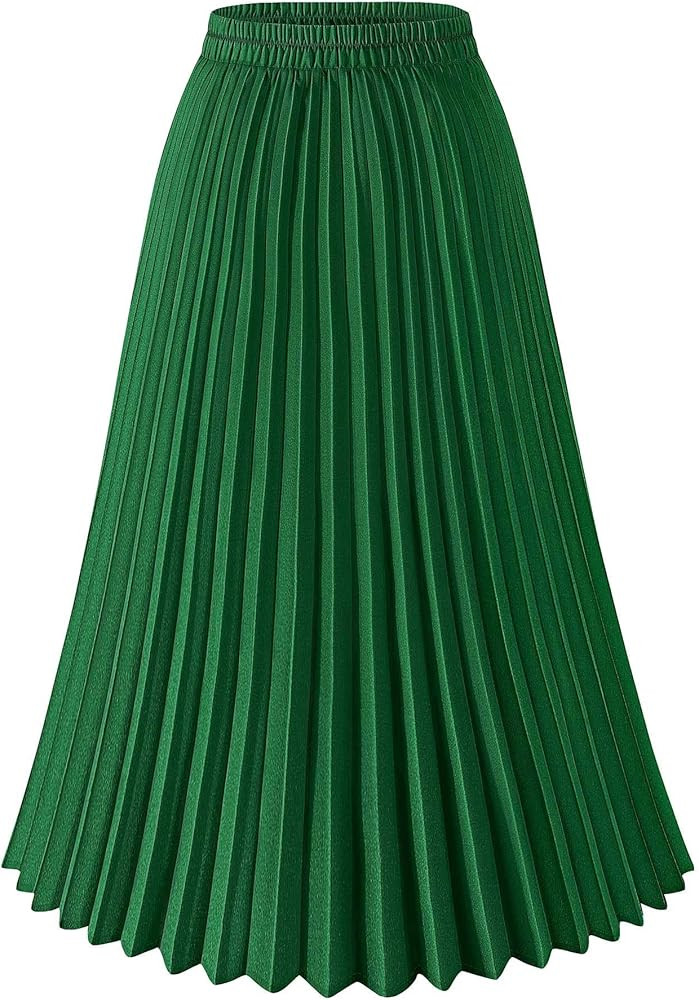 Basoteeuo Womens Skirt Leopard Print Midi Long Shirring Pleated Skirts High Waisted A Line Skirts | Amazon (US)