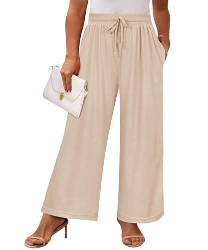 RITERA Womens Plus Size Elastic Waist Wide Leg Pants with Pockets Casual Loose High Waist Pleated... | Amazon (US)