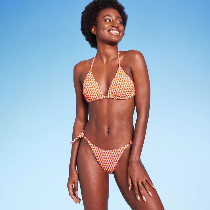 Women's Ribbed Side-Tie Scoop Front High Leg Extra Cheeky Bikini Bottom - Wild Fable™ Geo Print | Target