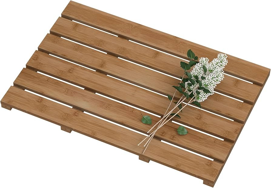 Bamboo Wooden Bath Floor Mat for Luxury Shower - Non-Slip Bathroom Waterproof Carpet for Indoor o... | Amazon (US)