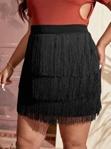 Plus Fringe Overlay Skirt
   SKU: sf2202173752381380      
          (130 Reviews)
            US... | SHEIN