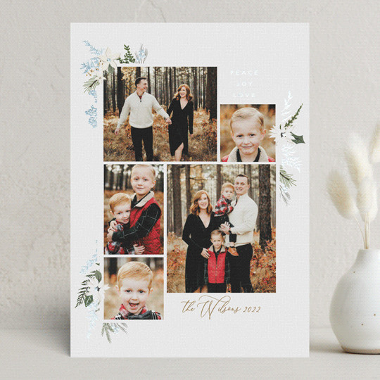 "Winter Holly" - Customizable Foil-pressed Holiday Cards in Brown by Susan Moyal. | Minted