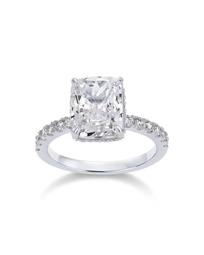 PAVOI Rhodium Plated Square Radiant Engagement Ring for Women | Hidden Halo Ring | Size 5 | Amazon (US)