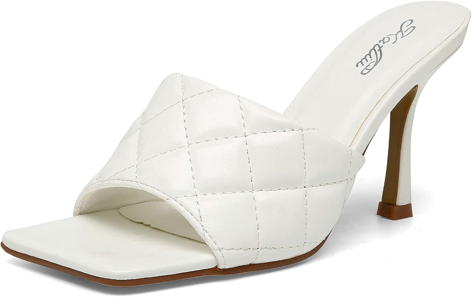 katliu Women's Square Open Toe Heeled Sandals Stiletto Heeled Mule Sandals Quilted High Heel Sand... | Amazon (US)