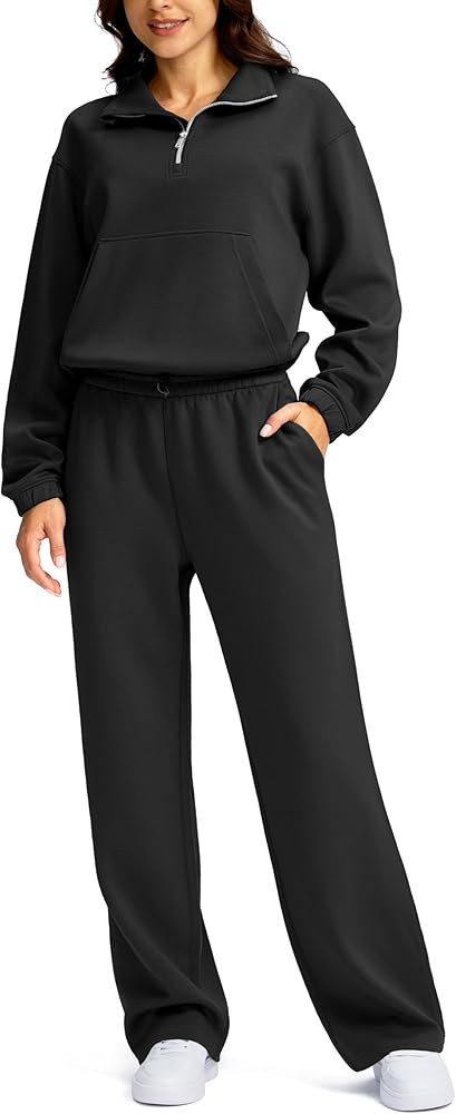 SANTINY Sweatsuits Women 2 Piece Outfit Oversized Sweatshirt Wide Leg Sweatpants Matching Set Tra... | Amazon (US)