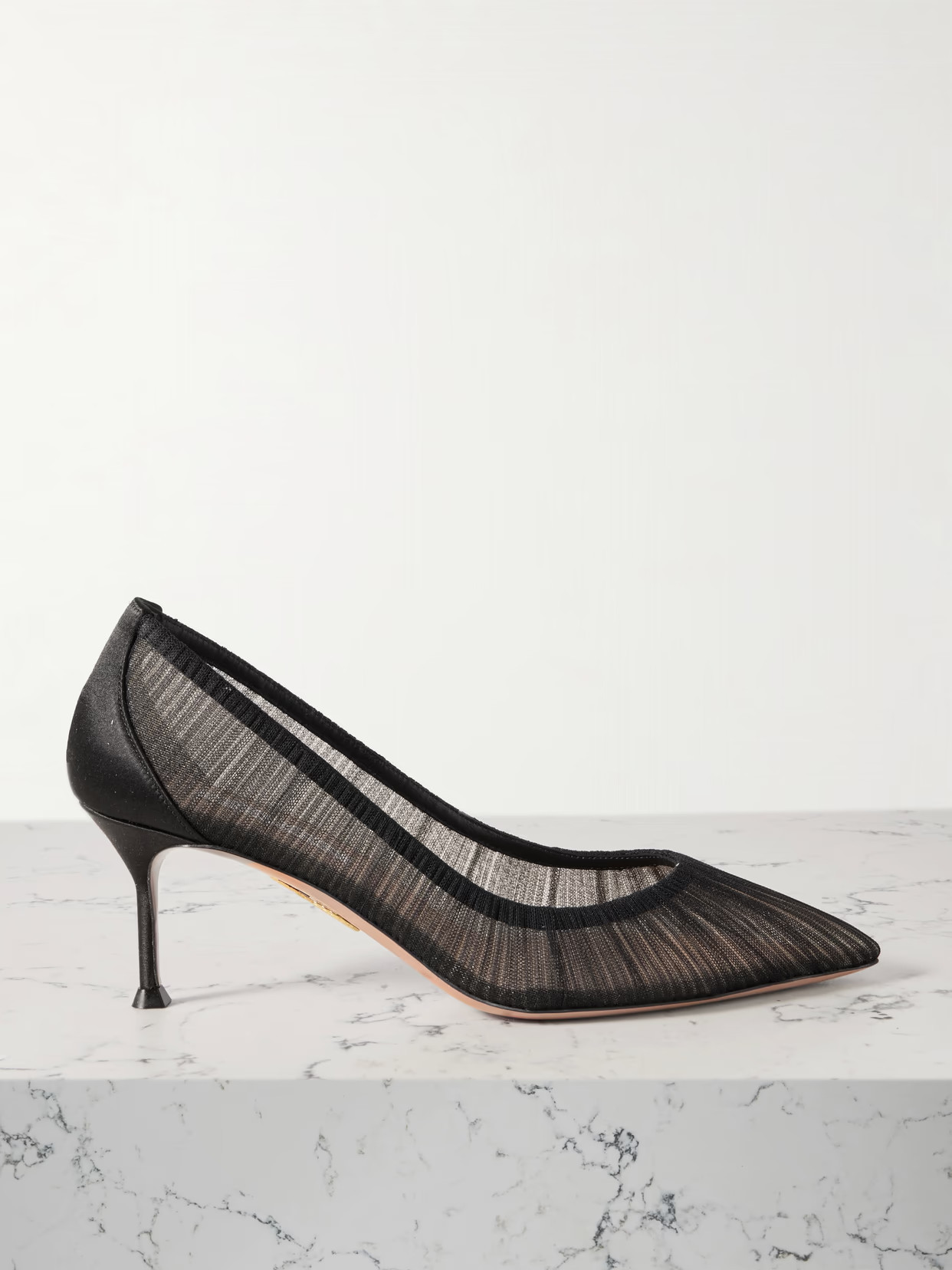 Aquazzura - 65 Satin-trimmed Ruched Tulle Point-toe Pumps - Black | NET-A-PORTER (US)