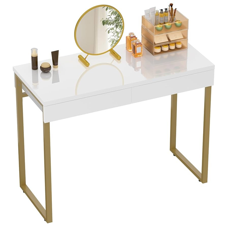 GreenForest Vanity Desk with 2 Drawers,39 inch White Desk with Glossy Desktop Easy Clean,Makeup D... | Amazon (US)