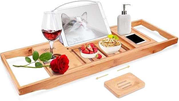 VPCOK Bamboo Bathtub Tray Bath Caddy Bath Tray for Tub Bath Table Bamboo Bathroom Caddy with Exte... | Amazon (CA)