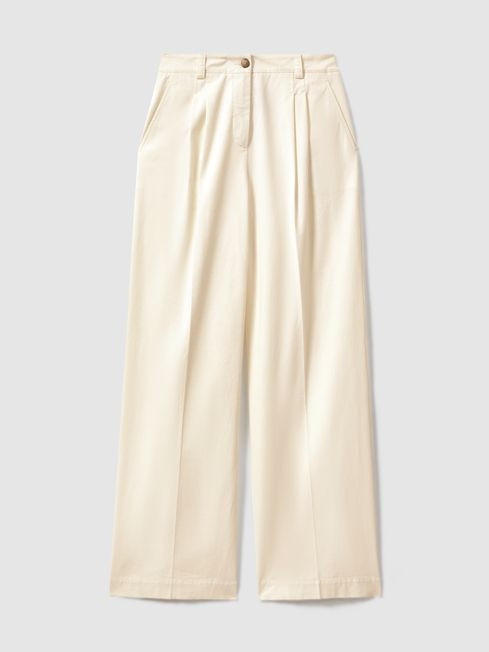 Cotton Blend Wide Leg Trousers | Reiss UK