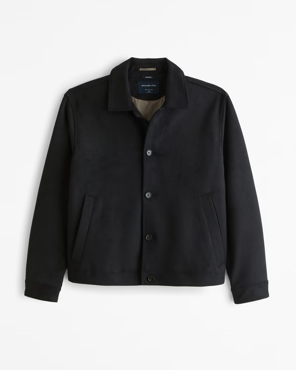 Men's Cropped Vegan Suede Jacket | Men's Coats & Jackets | Abercrombie.com | Abercrombie & Fitch (UK)
