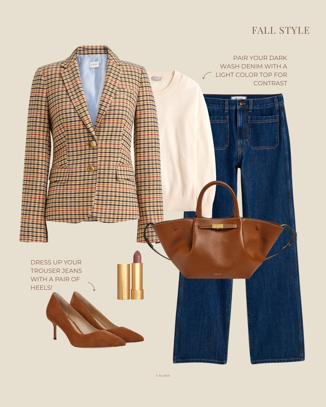 Fall outfit idea - how to dress up denim

jeans, blazer, cashmere, suede, elevated basics, fall purse, DeMellier, J.Crew, Nordstrom, Sephora, trouser jeans, what to wear with jeans 

 

#LTKOver40 #LTKMidsize #LTKStyleTip