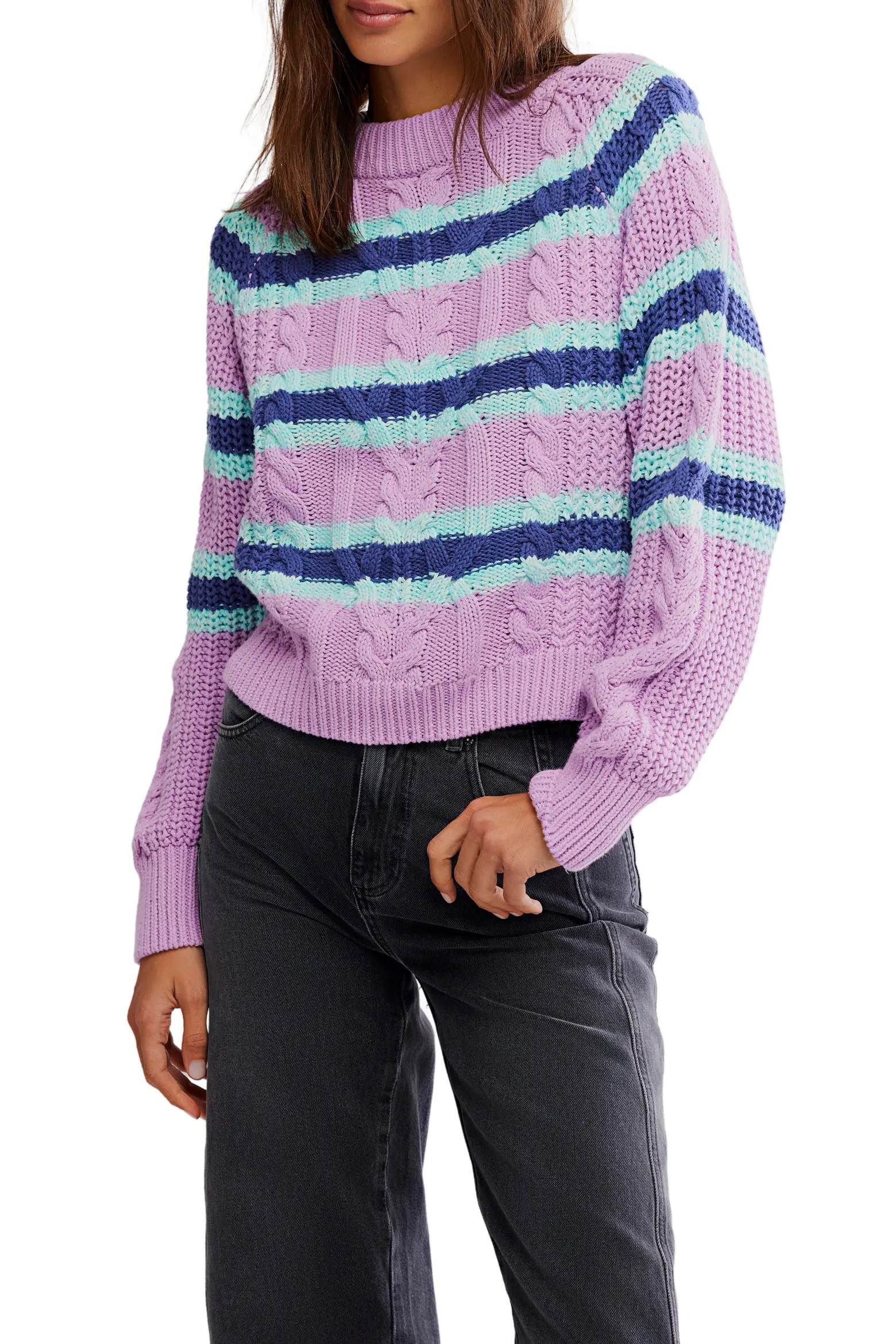 Frankie Stripe Cable Stitch Cotton Sweater (Women) | Nordstrom | Nordstrom