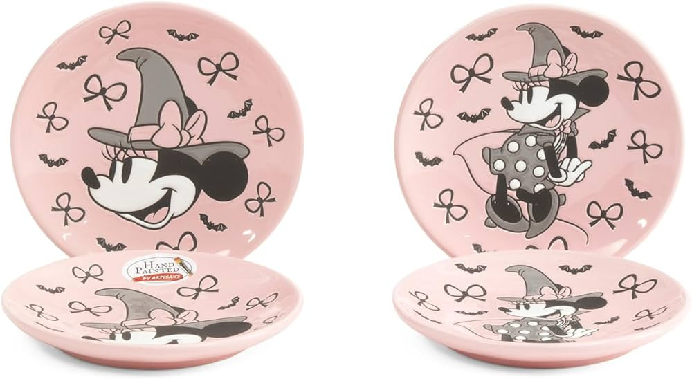 Minnie Pink Witch Ceramic Appetizer Plates, Halloween Design, 6 Inch, Set of 4 | Amazon (US)