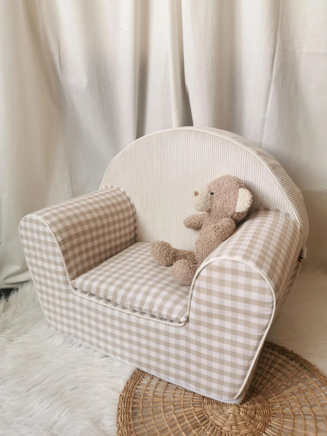 Customizable children's club chair in beige gingham | Etsy (US)