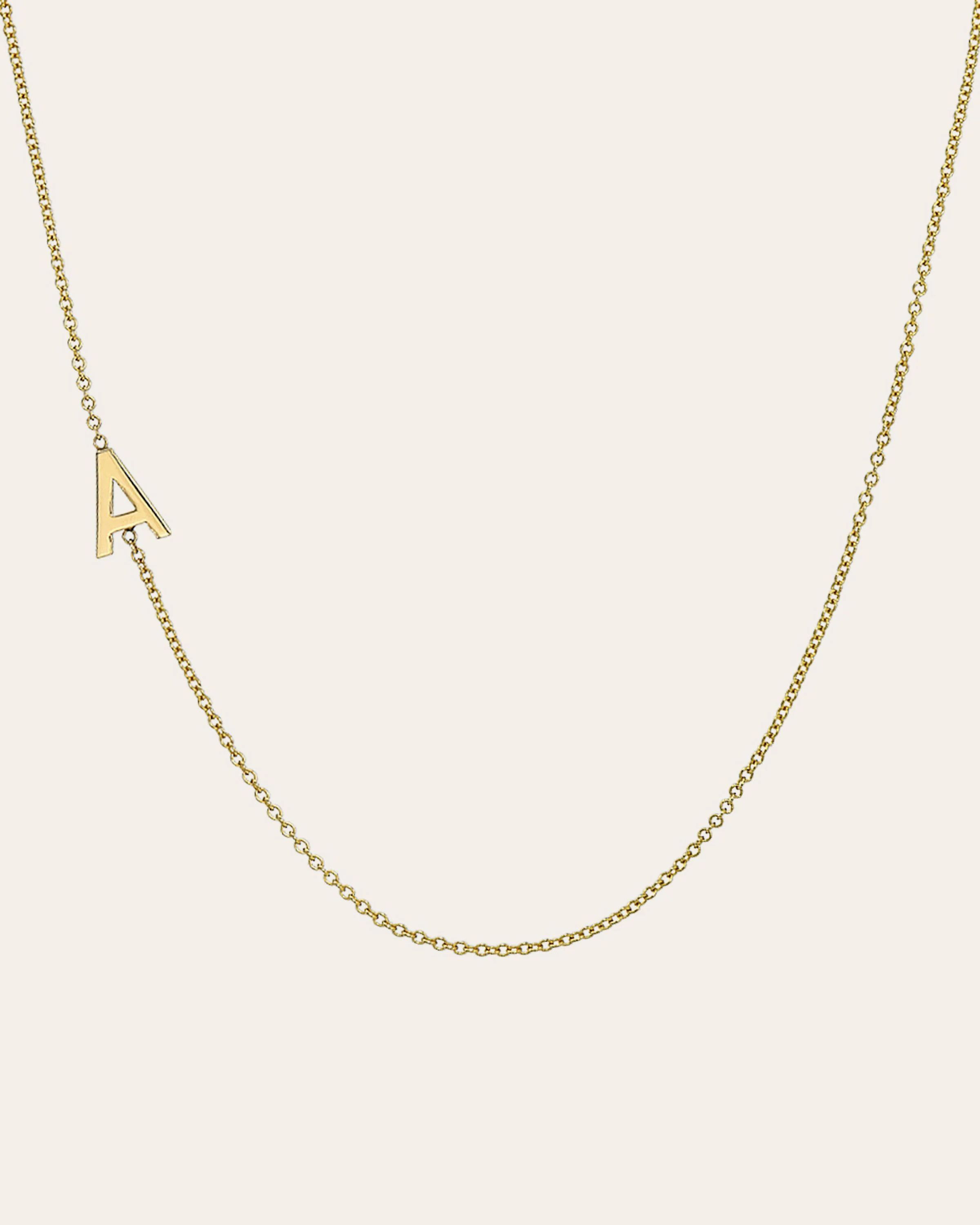 14k Gold Asymmetrical Initial Necklace | Zoe Lev Jewelry