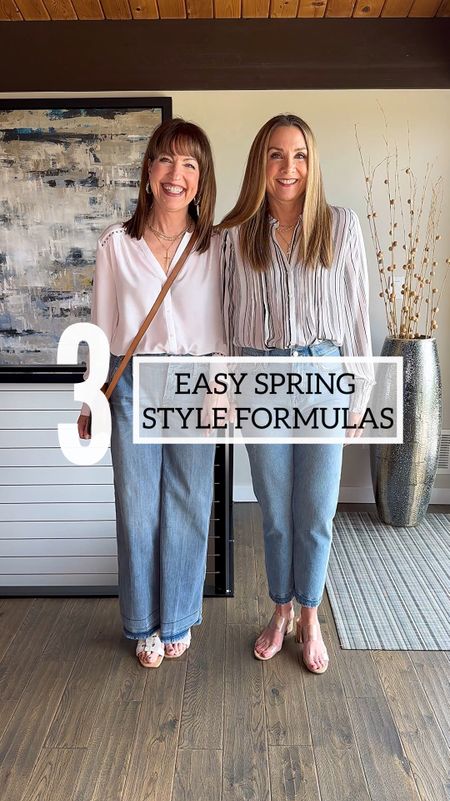 Let @nydj help you decide what to wear this spring with these easy outfit formulas!🌸

1️⃣Cool denim + a long sleeve blouse! This combo is elevated casual and perfect for a casual work environment! 
Julie: Charlotte Relaxed Denim & Pleated Peasant Blouse
Krista: Mona Wide Leg Trouser Jeans & Liliana Peasant Blouse

2️⃣White pants + a pretty top! We love the stripes of Julie’s wide leg ankle jeans and I love mine in bright white! NYDJ always has the prettiest, most feminine blouses! 
Julie: Teresa Wide Leg Ankle Jeans & Becky Short Sleeve Blouse
Krista: Teresa Wide Leg Ankle Jeans & Pleated Short Sleeve Blouse

3️⃣A casual skirt + a sleeveless blouse! This outfit formula will take you anywhere from work, to lunch with a friend, to shopping etc! A longer skirt is such a fun change up from pants! 
Julie: Button Front Maxi Skirt & Sleeveless Ruffle Neck Blouse
Krista: High Rise Long Skirt & Sleeveless Ruffle Neck Blouse

Be sure to check out all the @nydj spring styles! 
#NYDJ #Fitiseverything 

#LTKworkwear #LTKover40 #LTKfindsunder100