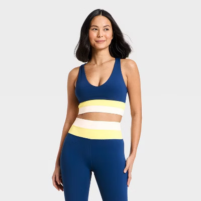 Women's Coloblocked Longline Sports Bra - JoyLab™ Navy Blue L | Target