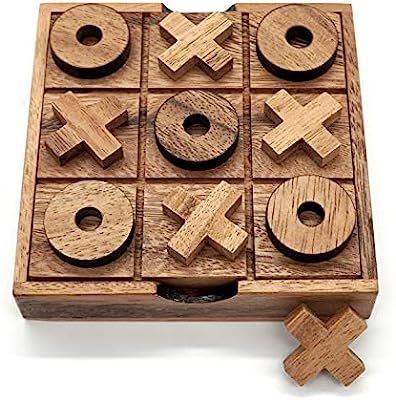 Tic Tac Toe Wooden Board Game Set Classic for Kids Coffee Table Game Family | Amazon (US)