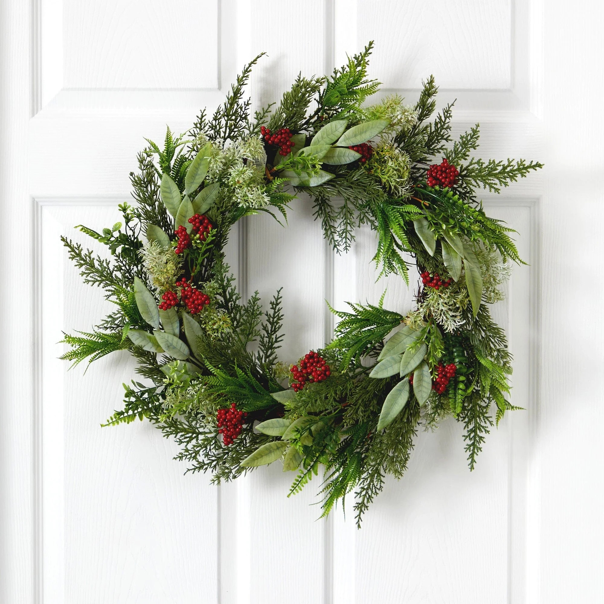 24” Cedar, Eucalyptus and Berries Artificial Christmas Wreath | Nearly Natural | Nearly Natural