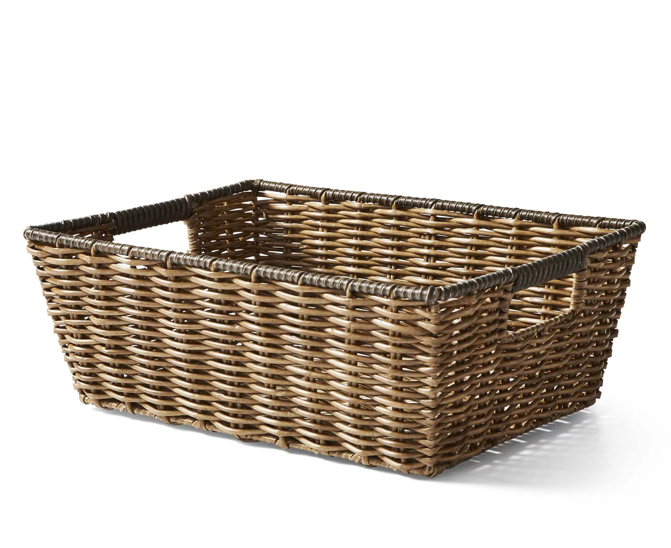 Better Homes & Gardens Poly Rattan Storage Basket with Cut-Out Handles, Brown, Rectangle - Walmar... | Walmart (US)