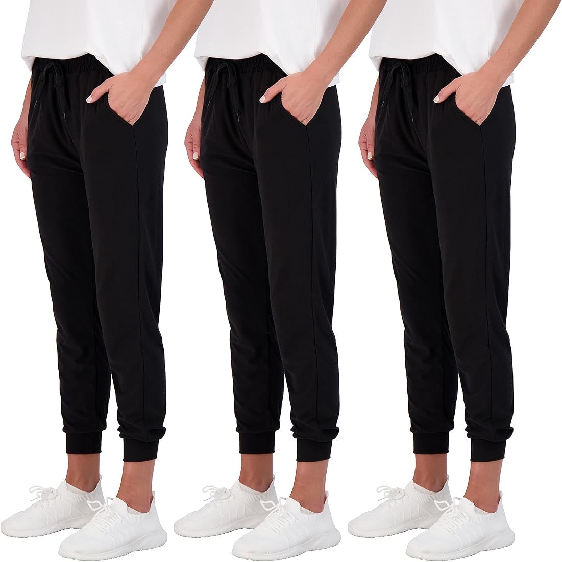 Real Essentials 3 Pack: Women's Ultra-Soft Lounge Joggers Athletic Yoga Pants with Pockets (Avail... | Amazon (US)