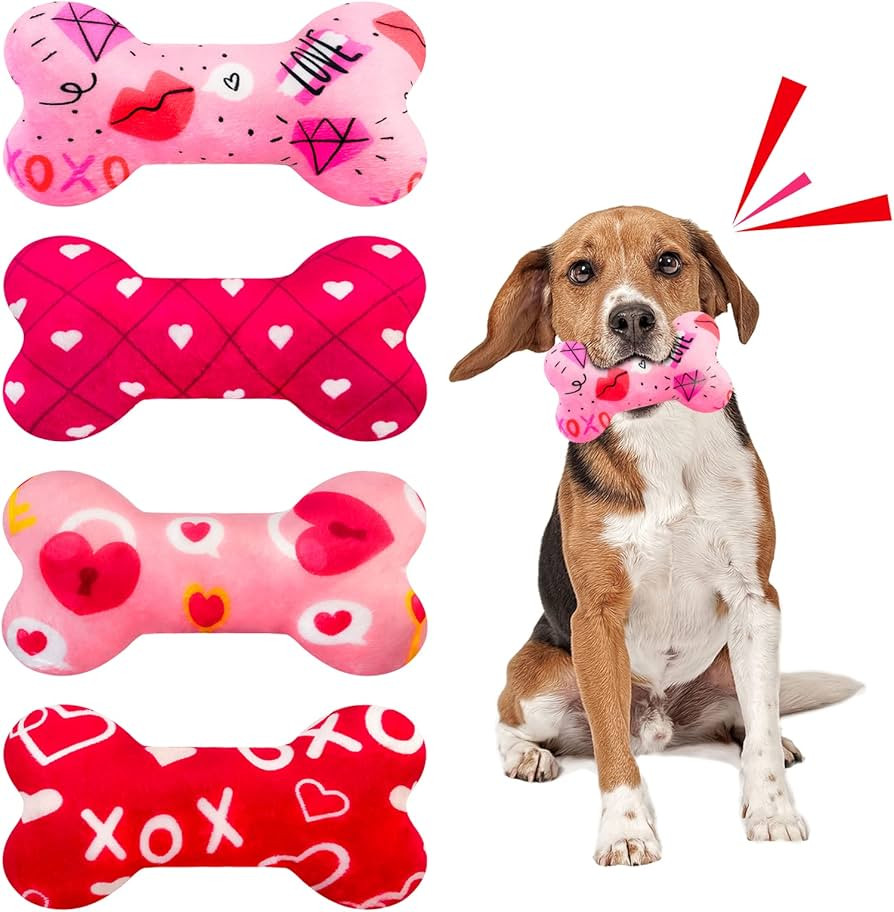 Lepawit Valentine's Day Plush Dog Toy 4 Pack Dog Squeaky Bone Toys Interactive Fetching Dog Toys ... | Amazon (US)