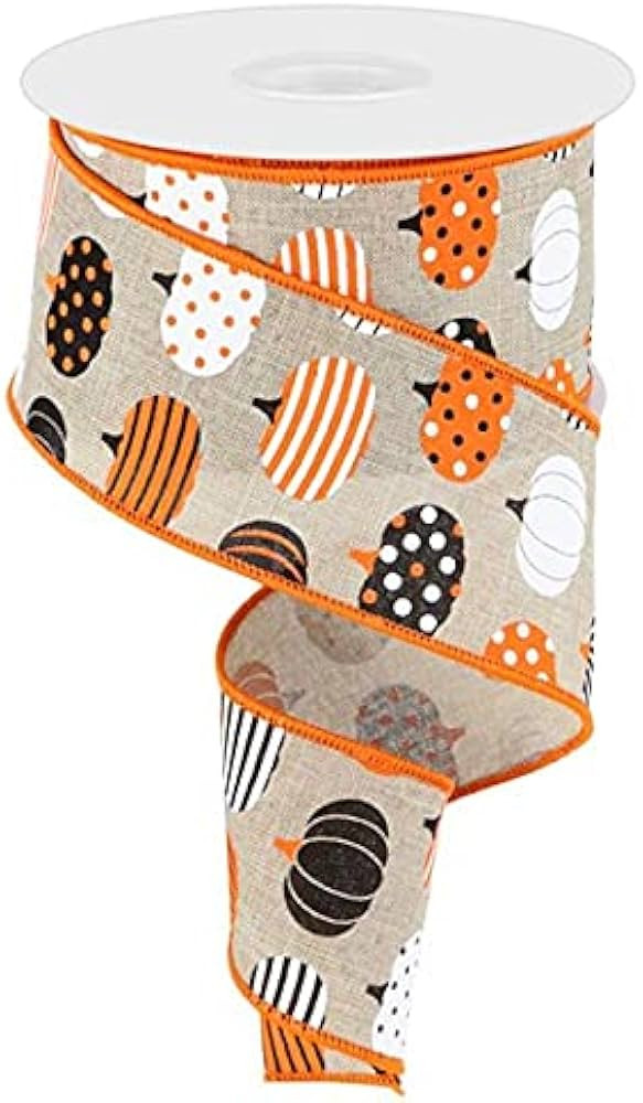 Patterned Pumpkins Canvas Wired Edge Ribbon, 10 Yards (Natural, White, Orange, Black, 2.5 Inch) | Amazon (US)