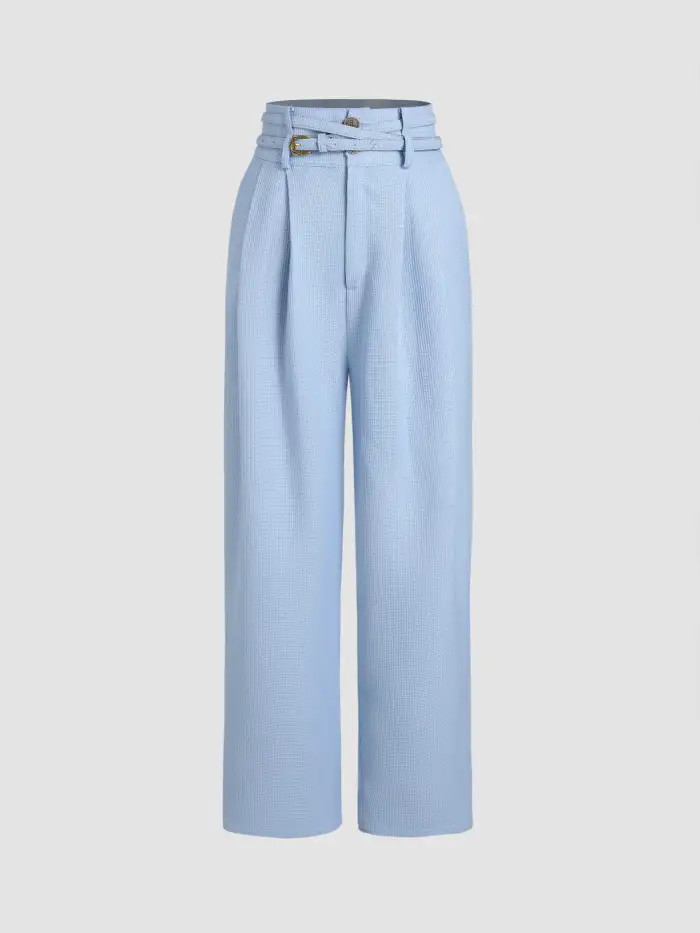 Tweed Solid Belted Straight Leg Trousers | Cider