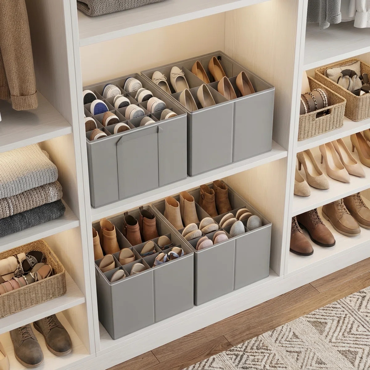 Shoe Organizer for Closet, 2 Pack Foldable Shoe Storage Containers with Adjustable Dividers, Fits... | Wayfair North America