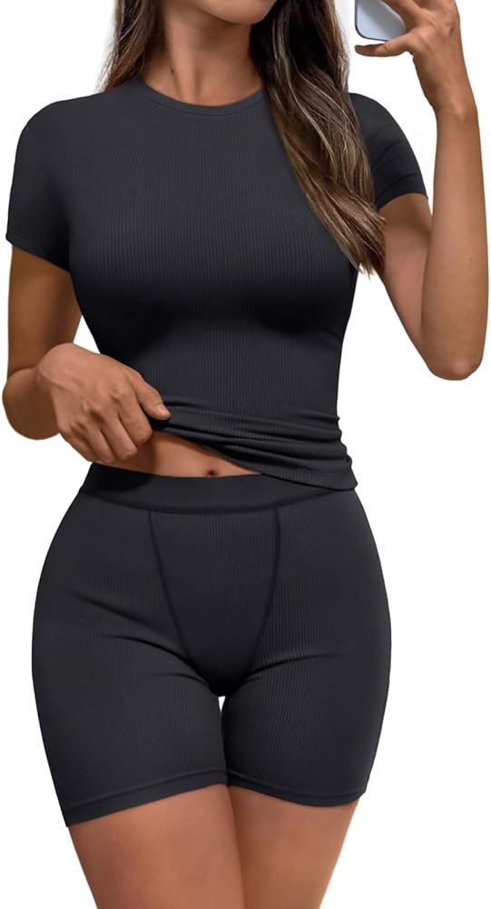 Trendy Queen Women's Two Piece Sets Summer Outfits Loungewear Tracksuits Crop Tops and Biker Shor... | Amazon (US)