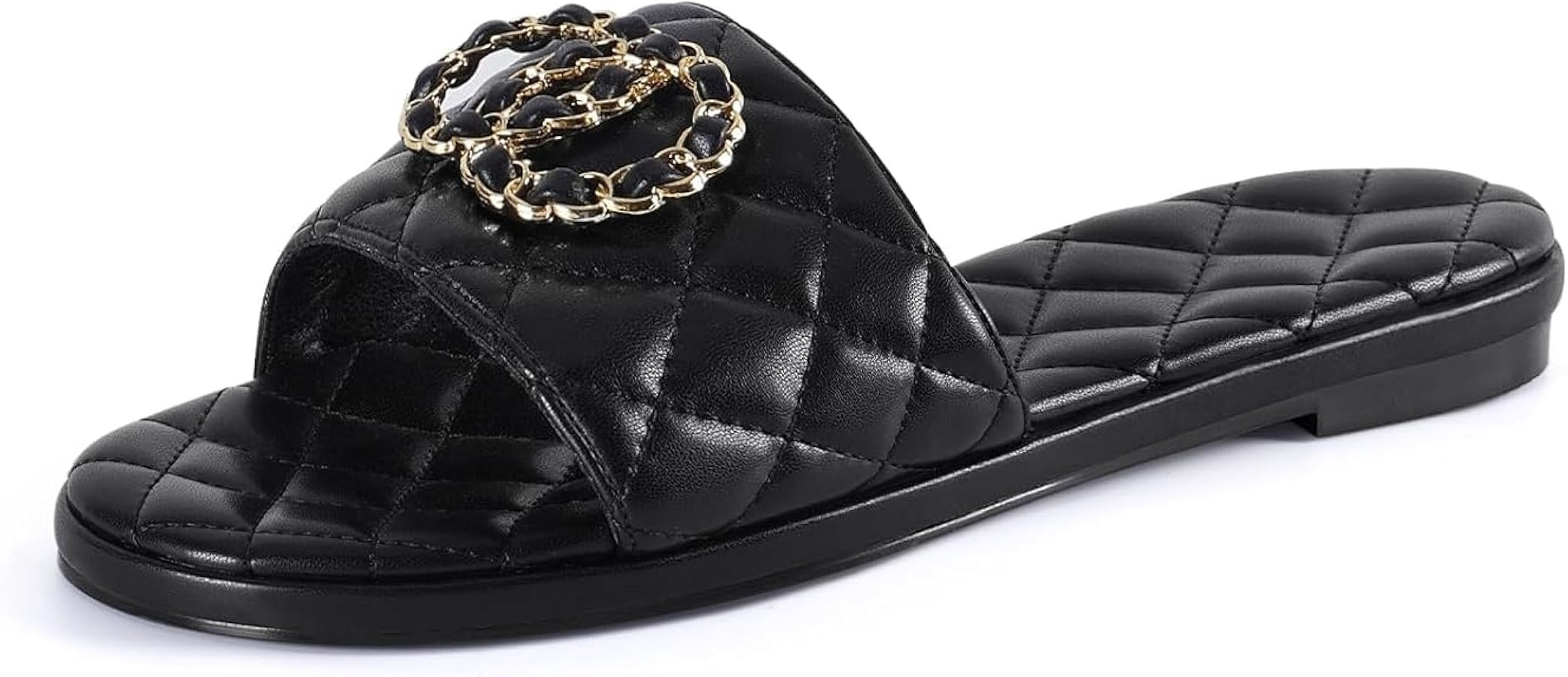 Flat Sandals for Women Black Slides Dressy Sandals for Women Elegant Quilted Memory Foam Comforta... | Amazon (US)