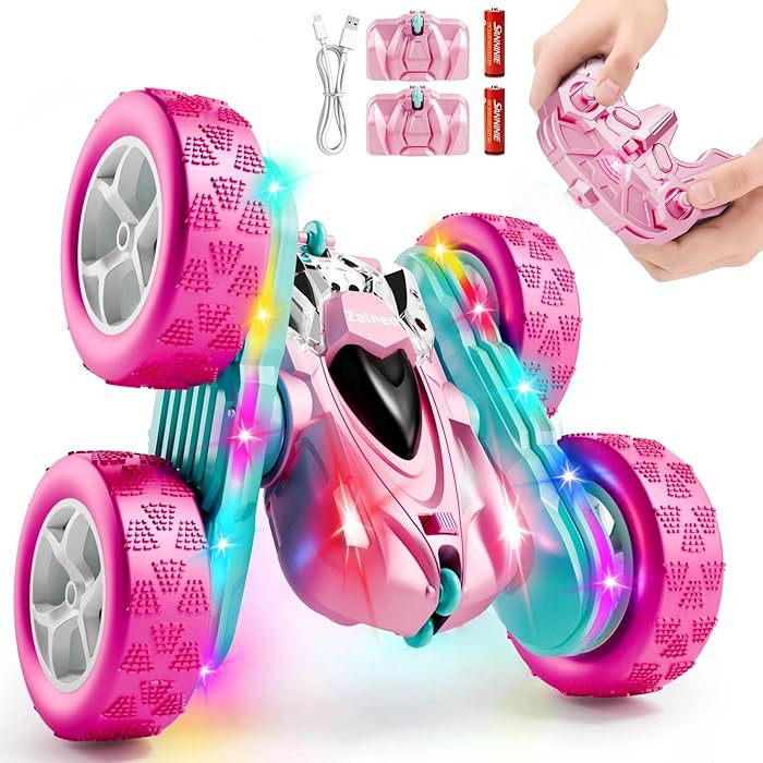 RC Car Pink 4WD Remote Control Car 360° Flip Double‑Sided LED Light Bar & Quick‑Swap USB‑C... | Amazon (US)