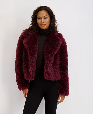 Women's Short Notch Collar Faux Fur Jacket | Macy's