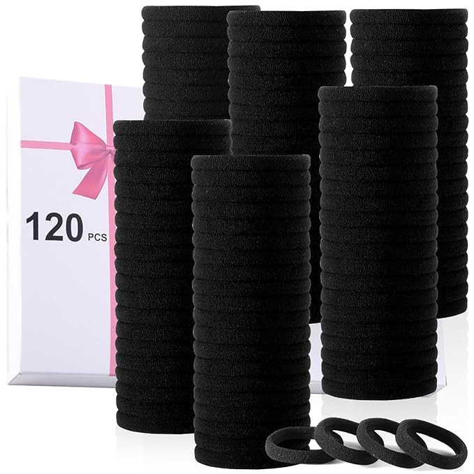 LuSeren 120PCS Black Hair Ties for Thick Hair – Seamless No Damage Elastic Ponytail Holders, Bl... | Amazon (US)