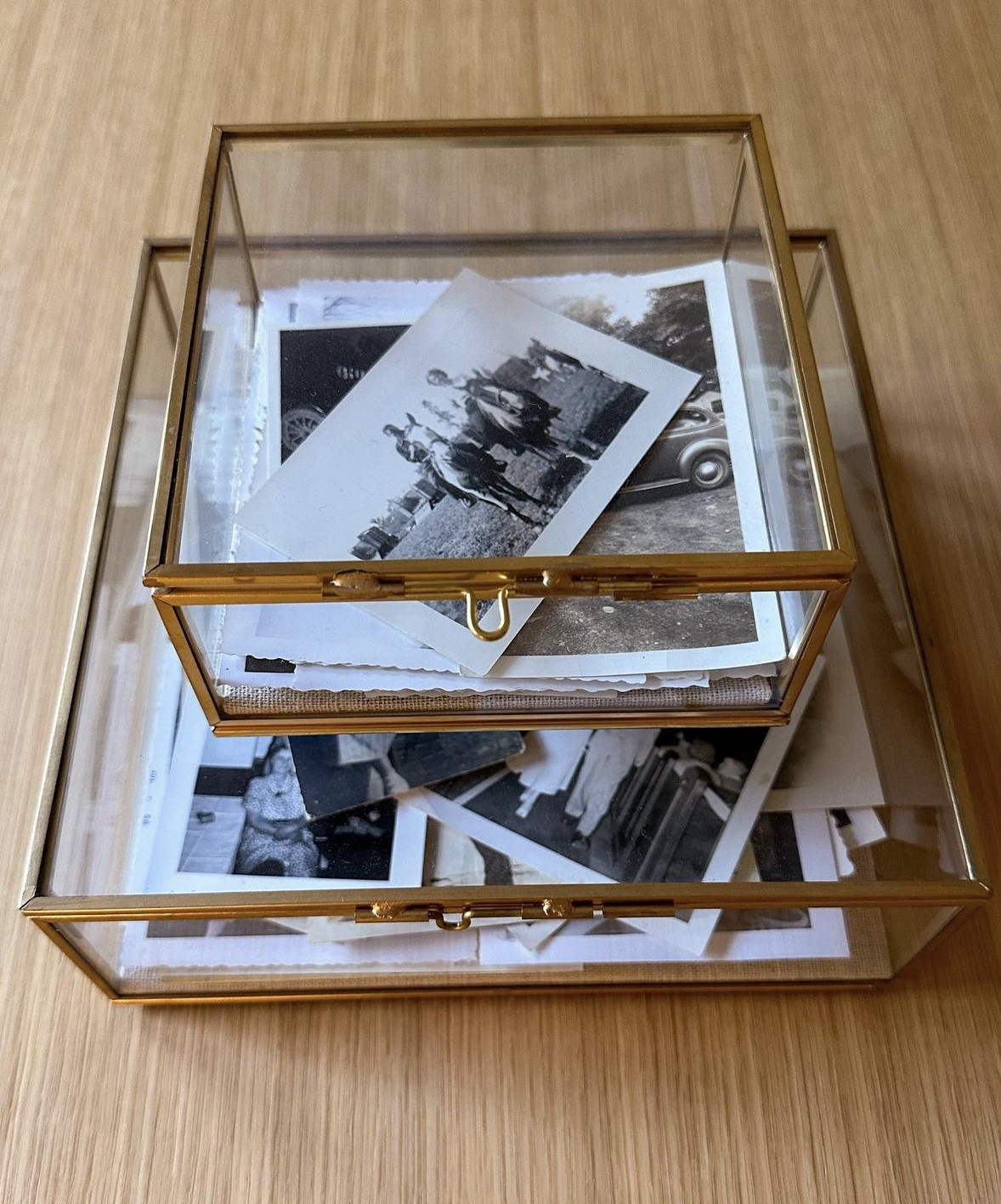 One of my favorite pieces of decor are these gold and glass jewelry boxes. Instead of jewelry I’m using them to display old family photos in the #livingroom and I love stacking them on top of one another. This is also a fabulous gift idea for the holidays from friends and family. 

#LTKStyleTip #LTKHome #LTKFindsUnder100