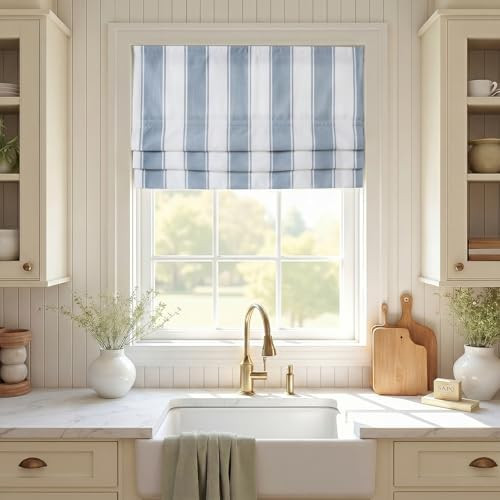 TWOPAGES No Drill Wide Stripe Roman Shades Cordless Roman Blinds for Windows, Custom Made Light F... | Amazon (US)