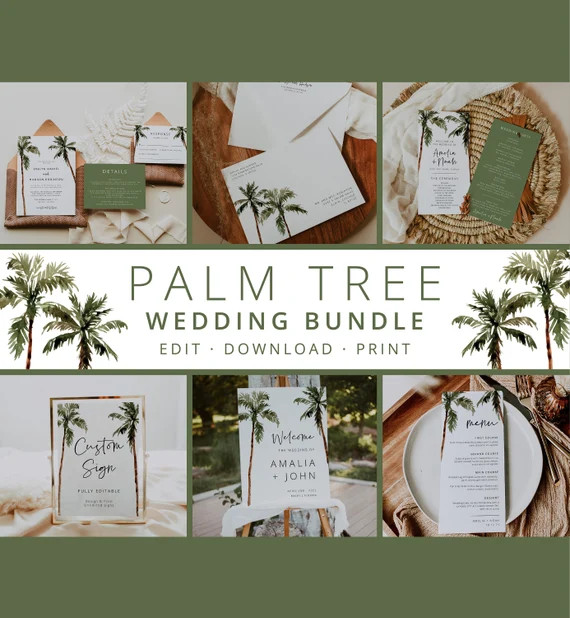 Palm Tree Wedding Bundle Wedding Essential Template Tropical - Etsy | Etsy (US)
