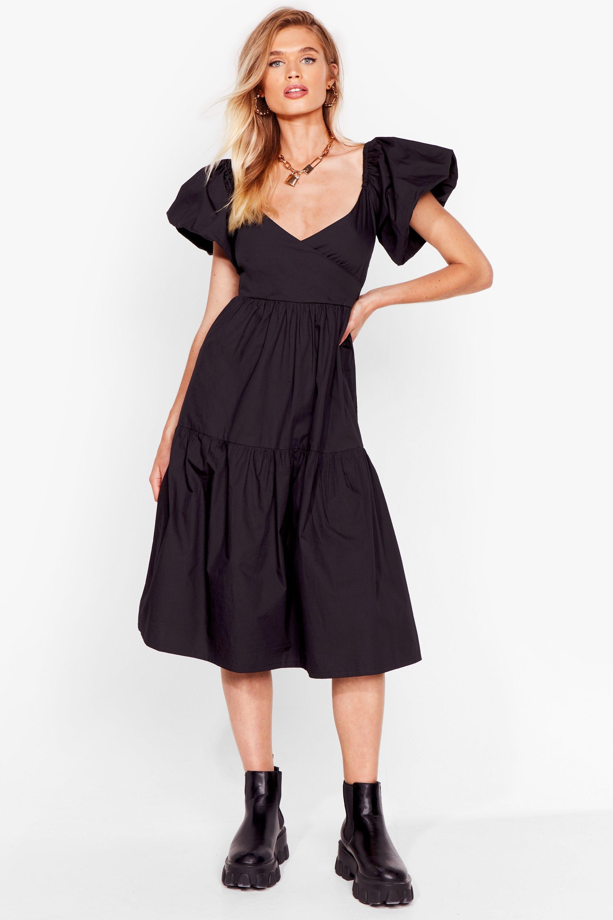 Womens Puff Act to Follow Relaxed Midi Dress - Black | NastyGal (US & CA)