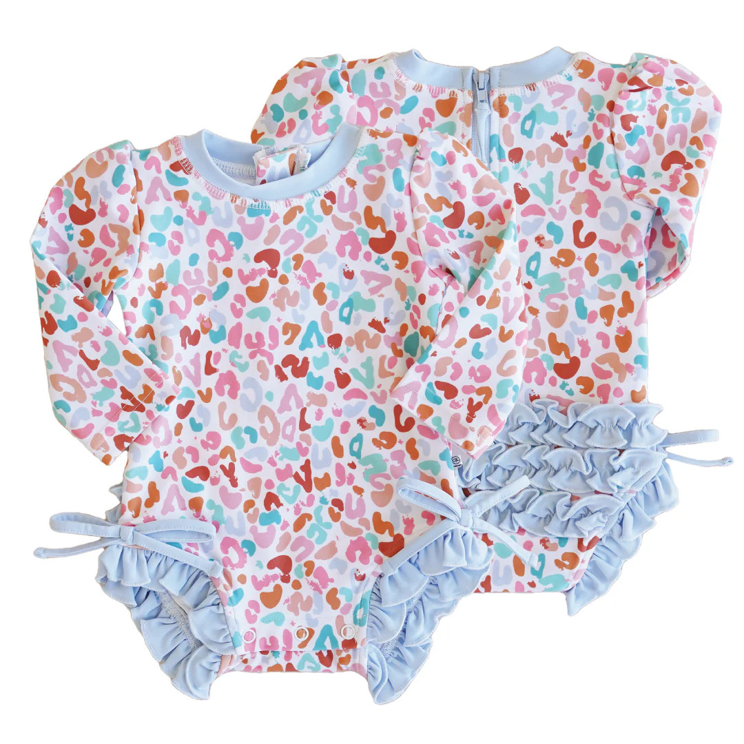 Long Sleeve Rash Guard With Ruffle Bottom | Happy Spots | Caden Lane