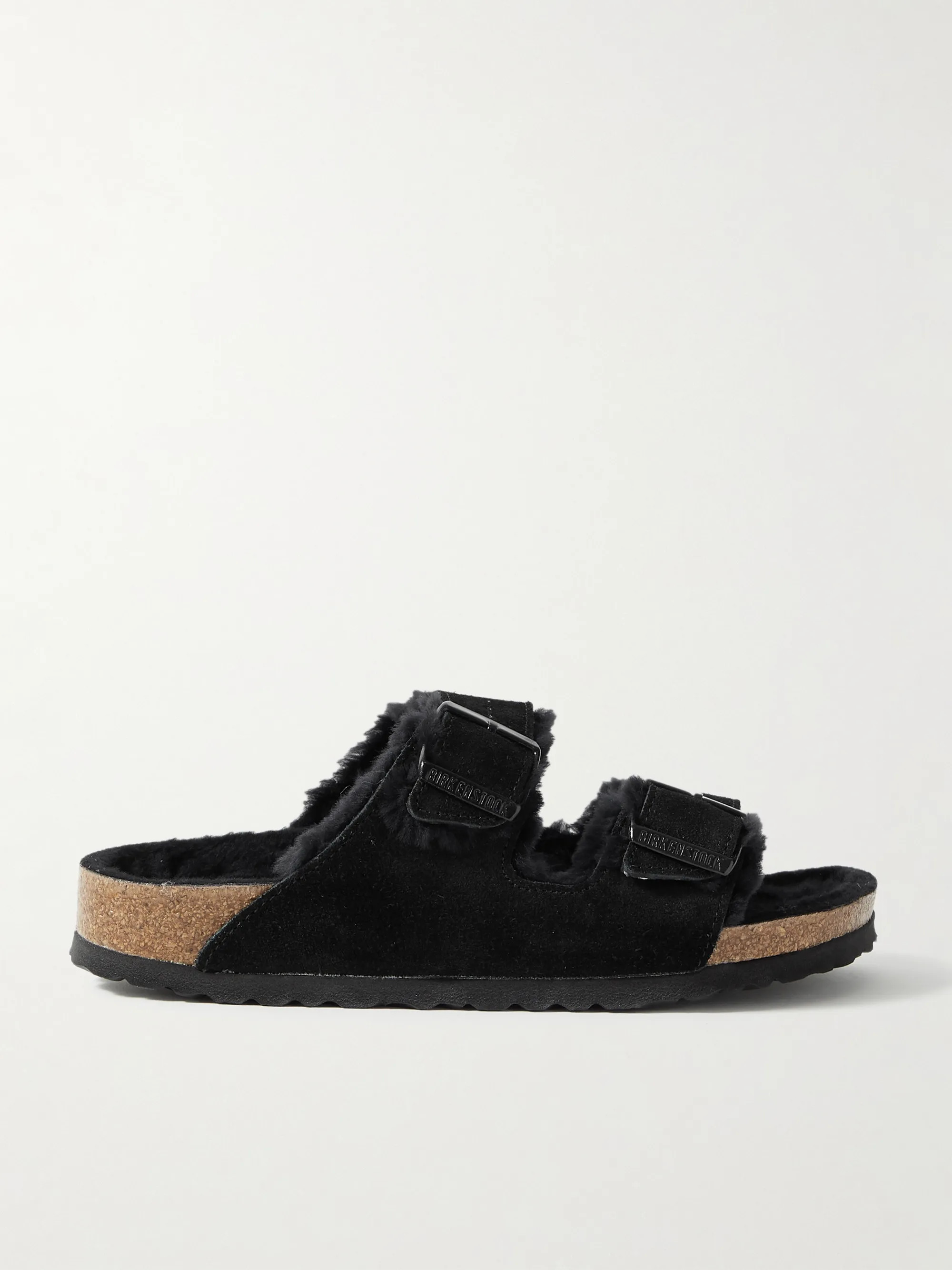 Black Arizona shearling-lined suede sandals | Birkenstock | NET-A-PORTER | NET-A-PORTER (UK & EU)