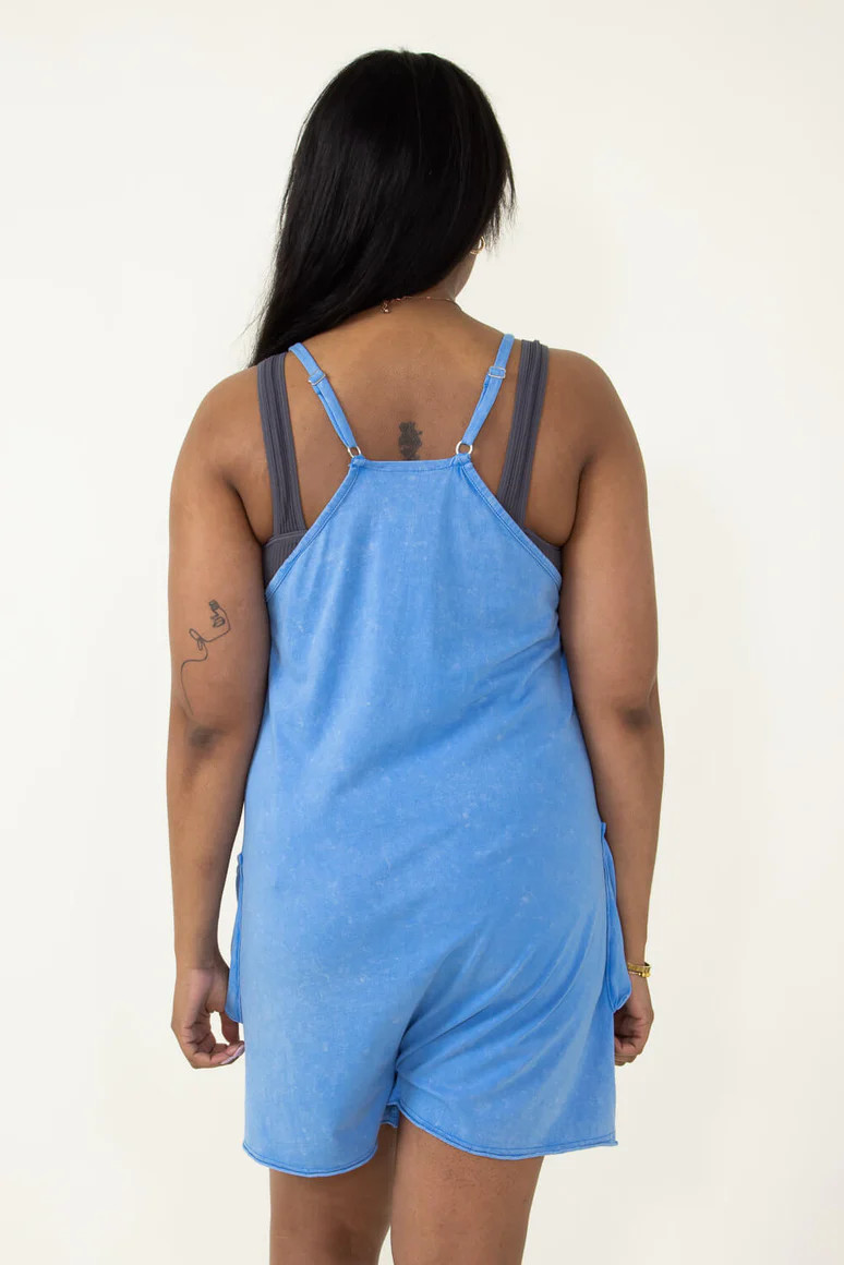 Mineral Washed Onesie Romper for Women in Blue | Glik's