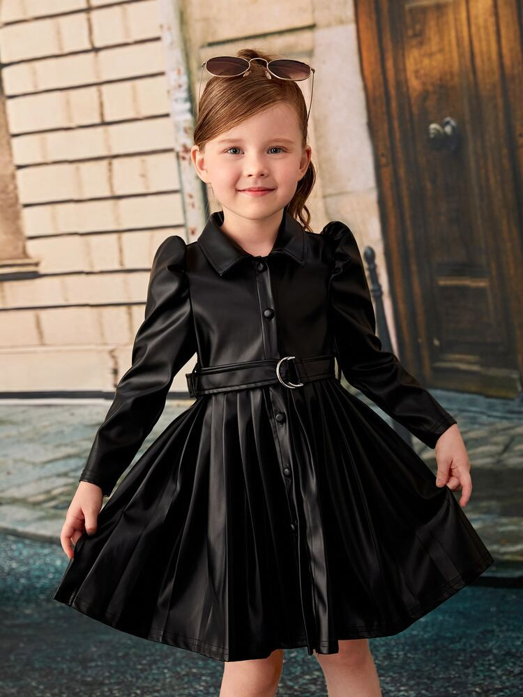SHEIN Toddler Girls Puff Sleeve Belted Dress | SHEIN