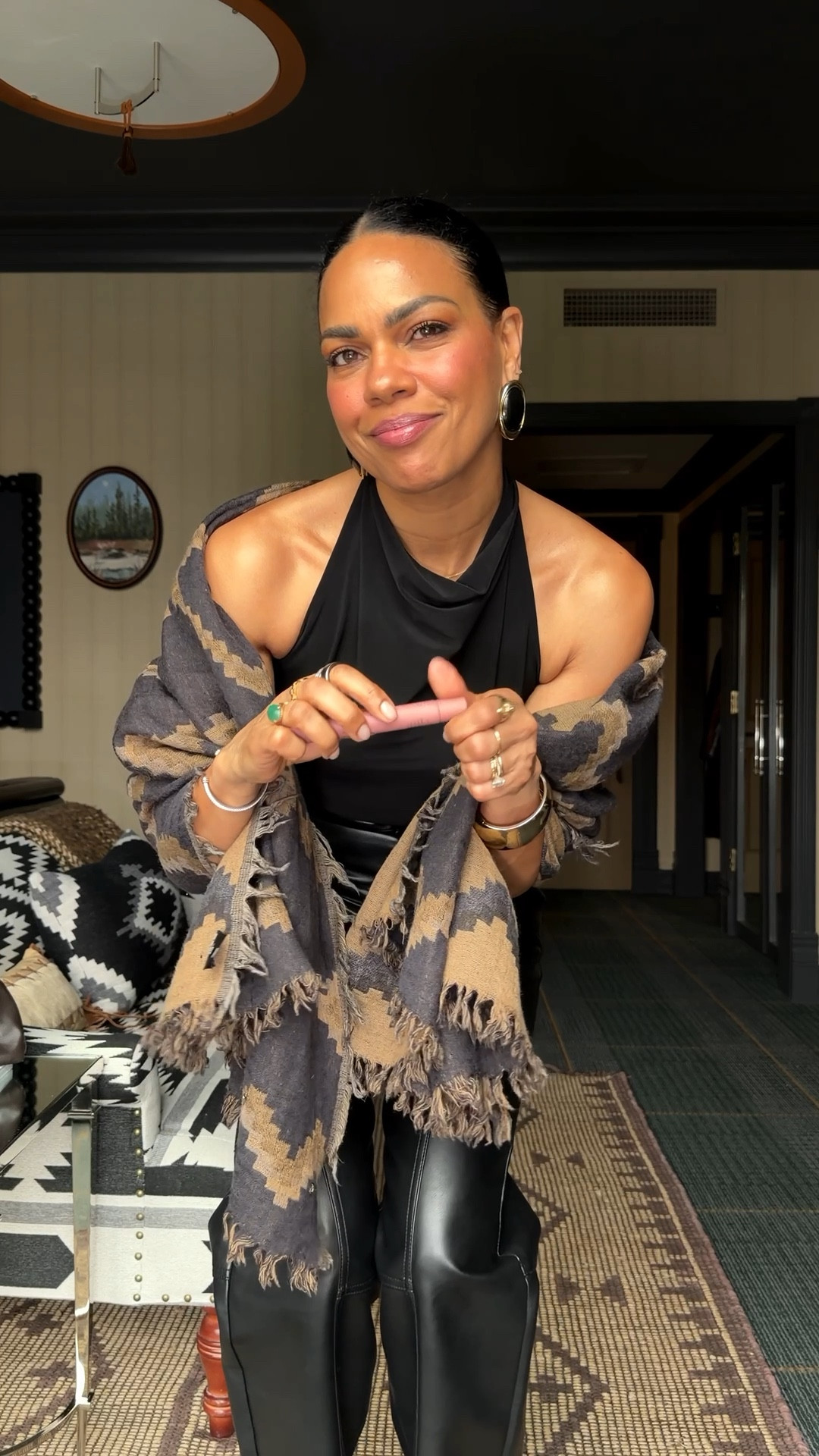 Evening outfit formula for when the temp is up and down. When you don’t know what to wear, all black or monochrome works all year round! Here’s the formula:
1. Halter or any top that makes you feel great:)
2. Pants in a fun shape or texture (choose barrel or wide leg or slouchy or pleated for interest and go with linen, faux leather, suede,  or studded for texture) 
3. Add a wrap- I linked so many beautiful and affordable options!
4. Statement earrings and bracelet
5. If you have these shoes all of your problems will be solved 😂 but for real- they are high for your longest pants and just so happen to be super comfy. They come in different colors and a block heel too, and I just discovered a platform for us shorties! 
6. A bag that matches a color in your wrap. 

This formula wins every time! 

For the softest skin, 1. I do my initial cleanse with dove bar soap and a washcloth, 2. double cleanse with African net sponge (ONLY GET THE AUTHENTIC ONE, it has little exfoliating knots. Remember to prewash it in boiling hot water before your first use) 3. Glycolic every day or night after shower on my heels and everywhere else. 4. Kiehls crème de corps lotion  

Also linked the glycolic, lotion, bronzing stick, and lip color :)



What to wear for evening event, pants for evening event, oversized scarf, over 50 outfits, over 40 outfits, over 40 influencers, over 50 influencers, midlife style, best heels for every outfit. 

#LTKgrwm #LTKBeauty #LTKootd

#LTKgrwm #LTKootd