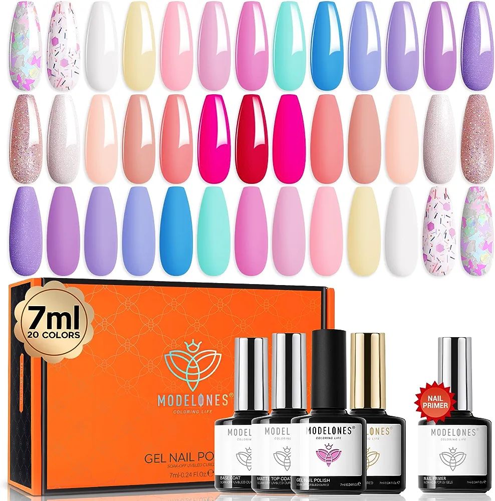 modelones 24 Pcs Gel Nail Polish Kit,20 Colors Easter Gel Nail Polish Set Pastel Spring Bright Gl... | Amazon (US)