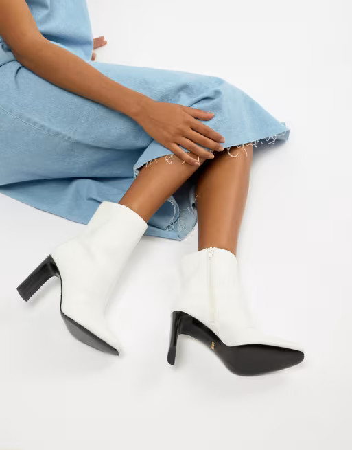 Faith Betty slim heel high rise ankle boots in white | ASOS US