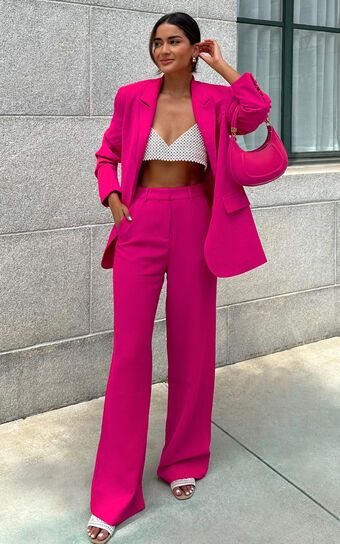 Bonnie Pants - High Waisted Tailored Wide Leg Pants in Pink | Showpo (US, UK & Europe)