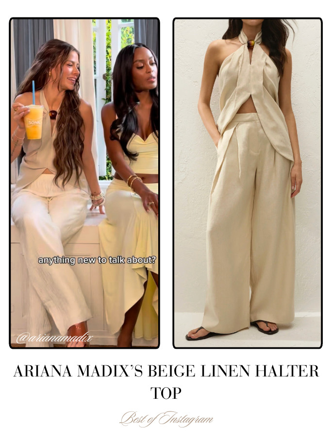 Ariana Madix's Beige Linen Halter Top 📸= @arianamadix 

 