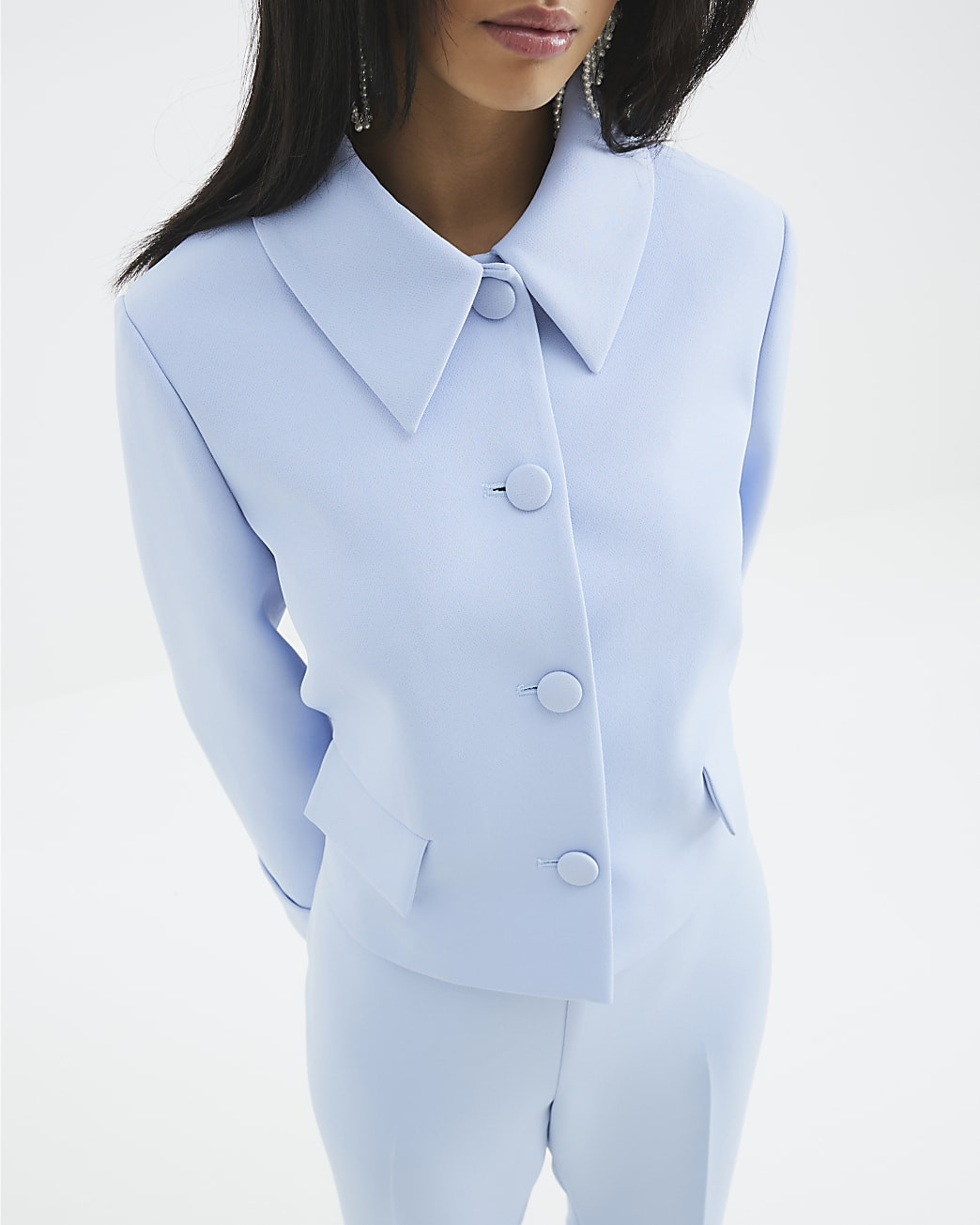 Petite Blue Structured Jacket | River Island UK & IE