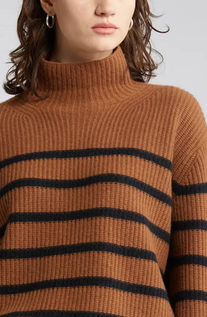 Stripe Cashmere Mock Neck Sweater | Nordstrom